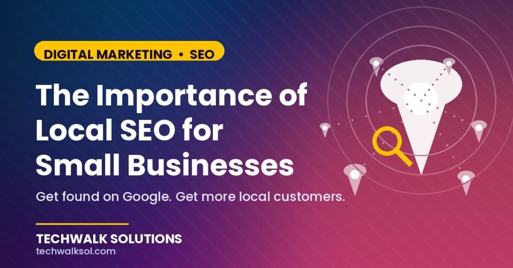 Local SEO strategy for small businesses shown through a map pin, search icon, and location signals