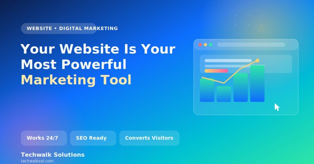Image is showing a website dashboard with a rising growth chart, representing how a business website works as the most powerful marketing tool in 2026