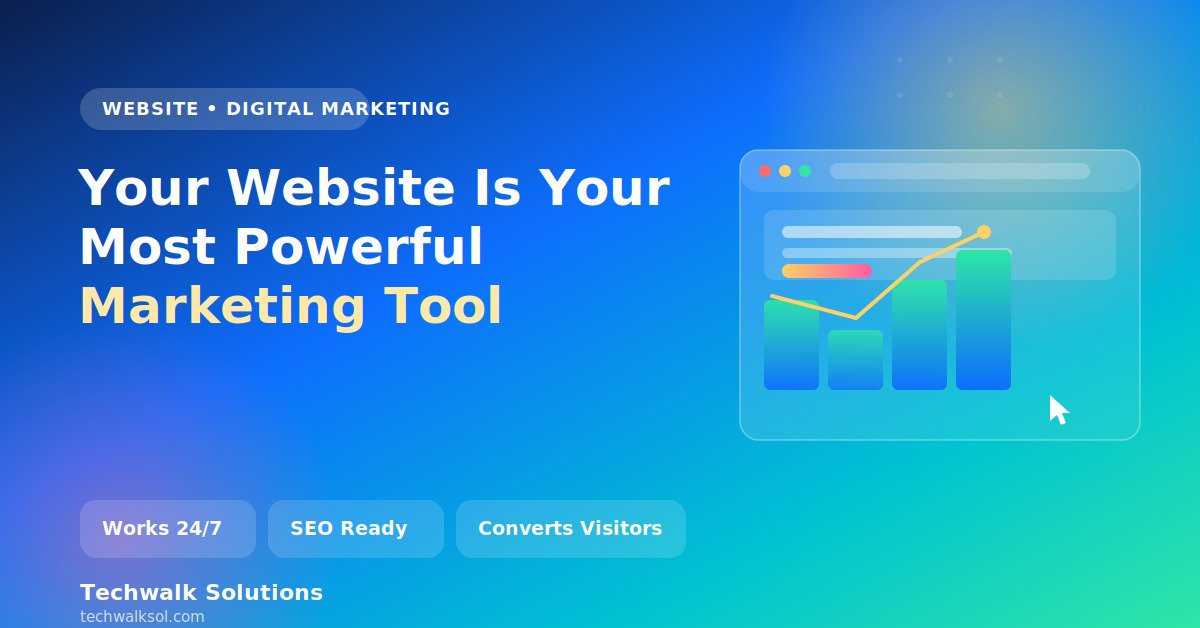 Image is showing a website dashboard with a rising growth chart, representing how a business website works as the most powerful marketing tool in 2026
