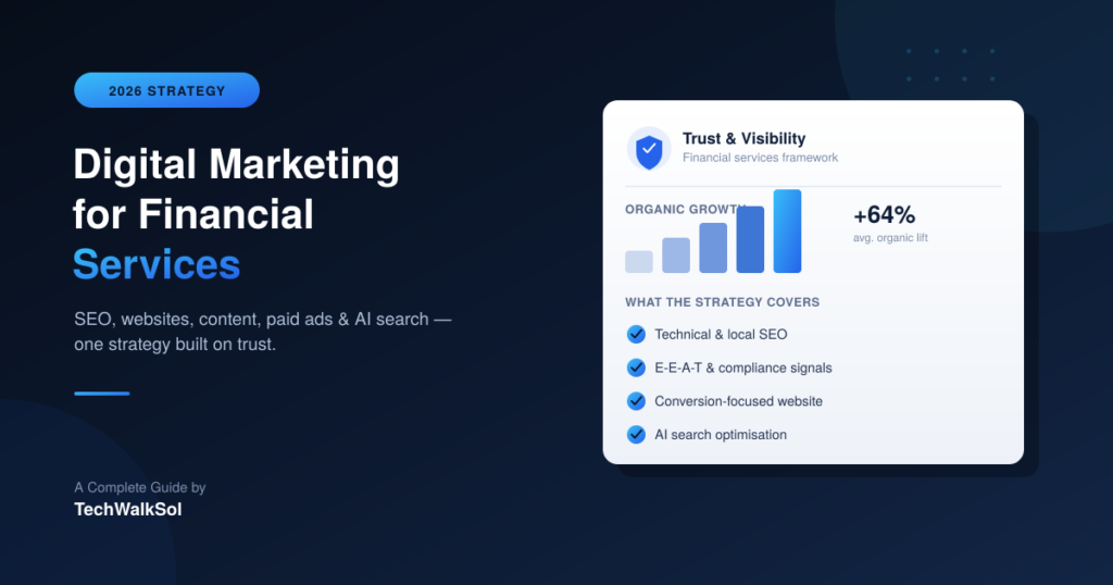 Digital marketing for financial services featured image showing a trust and visibility growth framework