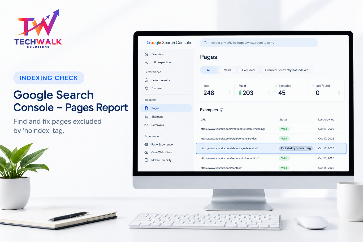 Google Search Console Pages report showing excluded pages