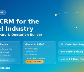 Best CRM for travel industry dashboard showing an automated itinerary builder and travel quotation with pricing, representing OneX CRM for travel agencies