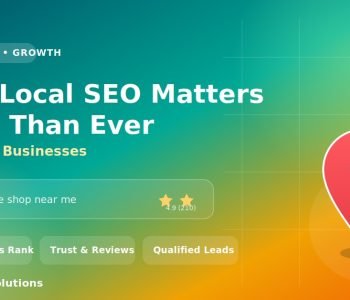 Image showing local SEO for small businesses with a Google Maps pin and near me search bar representing local search visibility